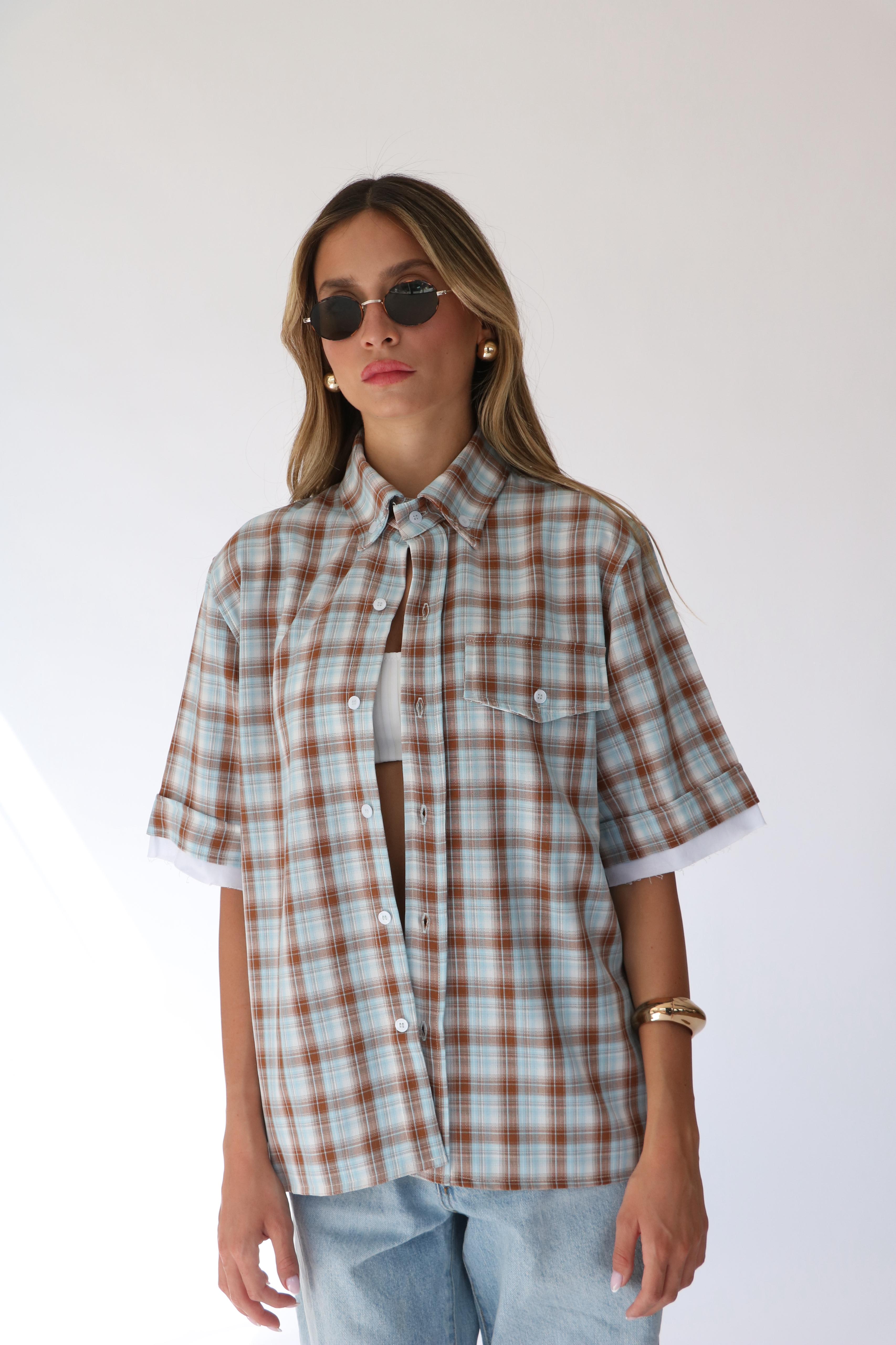 חולצת אלה משובץ תכלת